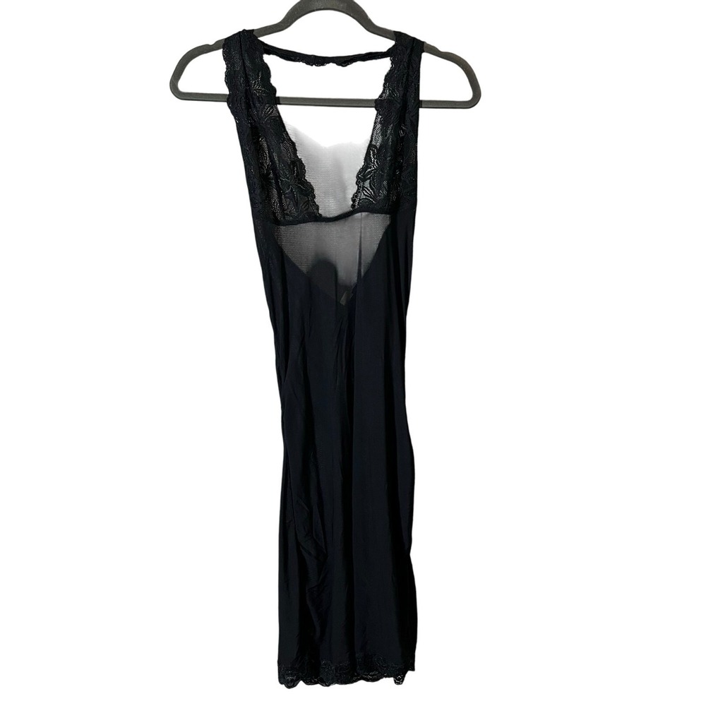 Vintage Frederick's Of Hollywood Long Sheer Black Slip Halter Dress with Lace M